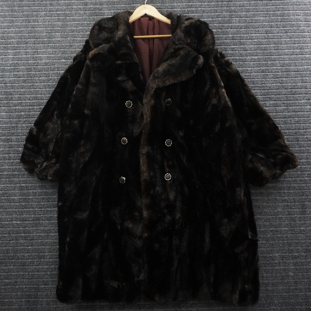 Vintage Lane Bryant Fur Coat Womens Dark Brown Double Breasted France